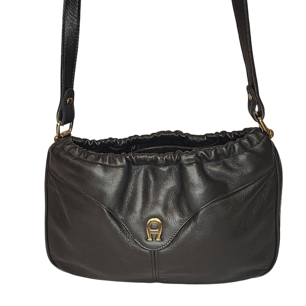 Vintage Etienne Aigner Black Leather Crossbody Shoulder Bag Classic Streetwear
